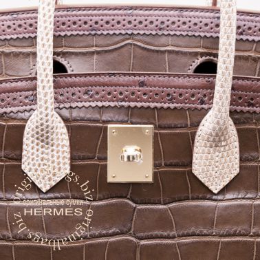 Hermes Birkin 35 Ghillies Gris Elephant/Marron Fonce/Ficelle