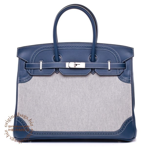 Birkin 35 Ghillies Blue de Prusse Toile H