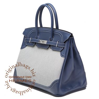 Hermes Birkin 35 Ghillies Blue de Prusse/Toile H