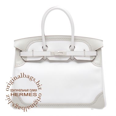 Hermes Birkin 35 Ghillies White/Pearl Grey